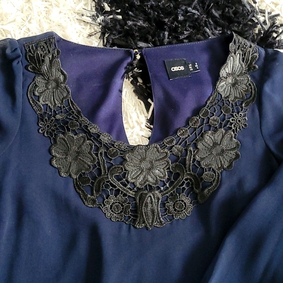 ASOS long sleeved navy mini swing dress - Picture 2 of 5